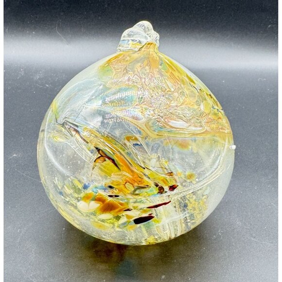 Large Hanging Hand-Blown Art Glass Sphere Ornament With Multicolor Details 5"D - Picture 2 of 6